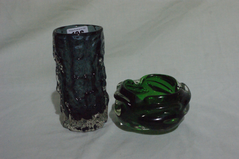 A Whitefriars Glass Trunk Vase Together With A Similar Bubble Ashtray