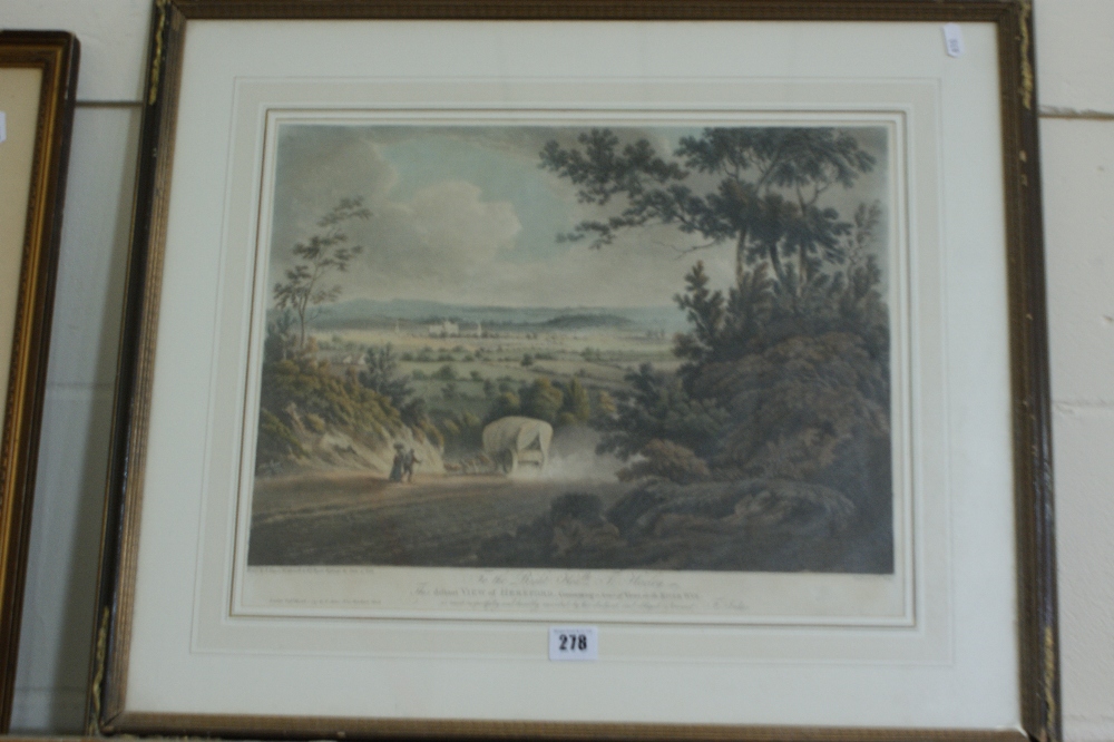 An Antique Coloured Engraving View Of Hereford By F Jukes