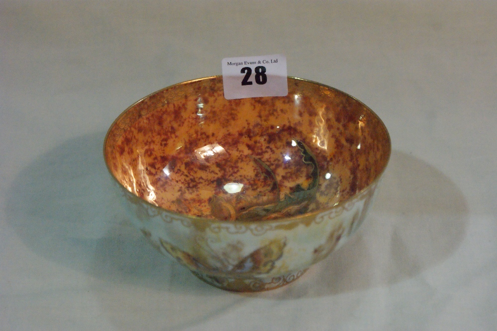 A Wedgwood Butterfly Lustre Bowl With Gilt Portland Vase Mark And Numbered Z4832, 5"" Diameter