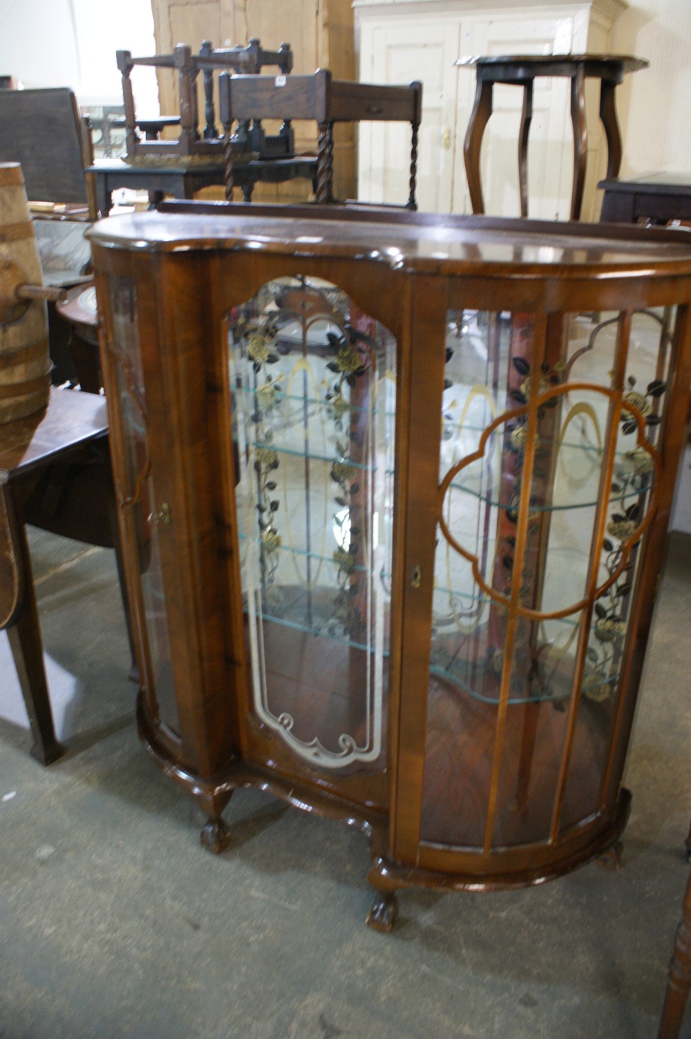 A Walnut Veneer Two Door China Cabinet