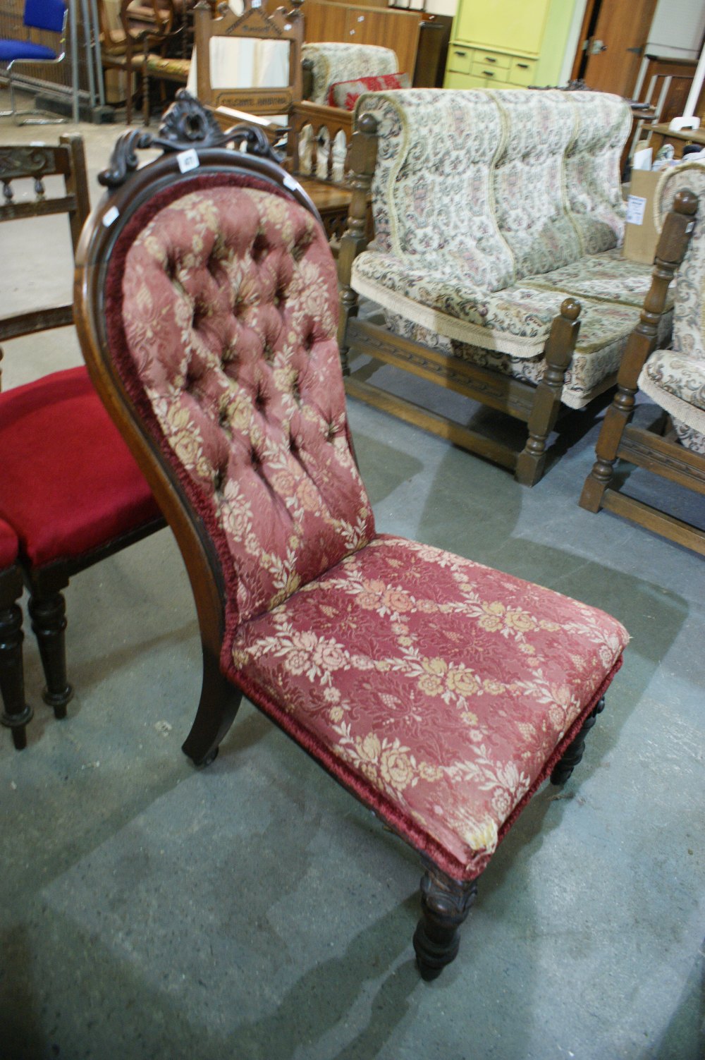 A Victorian Mahogany Framed Button Backed Nursing Chair