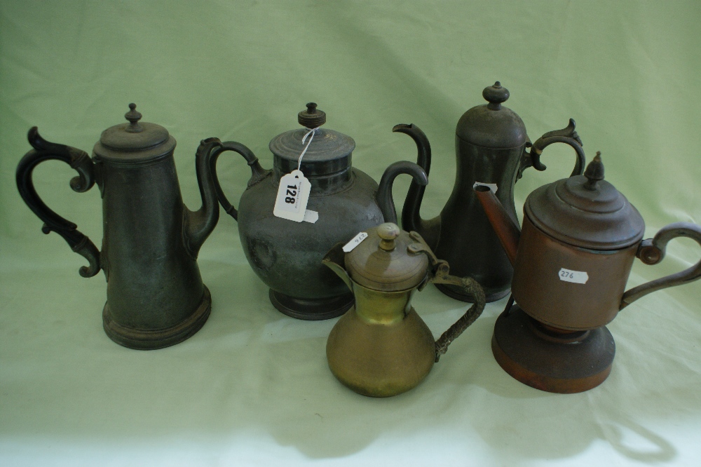 A Quantity Of Pewter And Other Coffee Pots