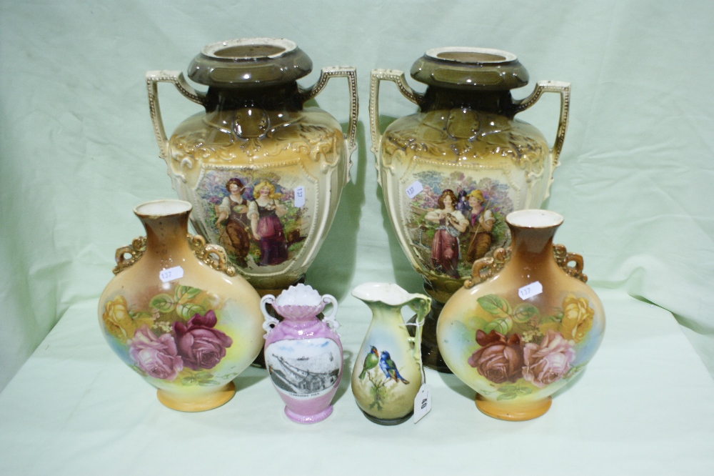 A Group Of Six Edwardian Two Handled And Other Vases