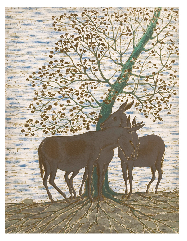 JUAN SORIANO, Los burros, 1975, Firmada. Litografía 38 / 200, 65 x 49.5 cm   Ver ilustración.