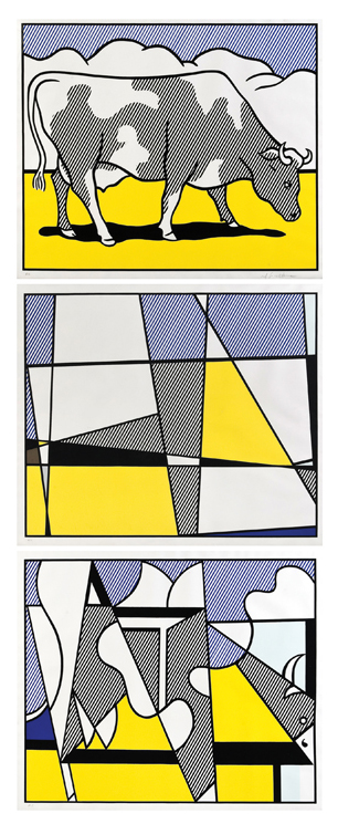 ROY LICHTENSTEIN, Cow going abstract, 1982, Firmada a lápiz en la primera obra. Serigrafías H.C.