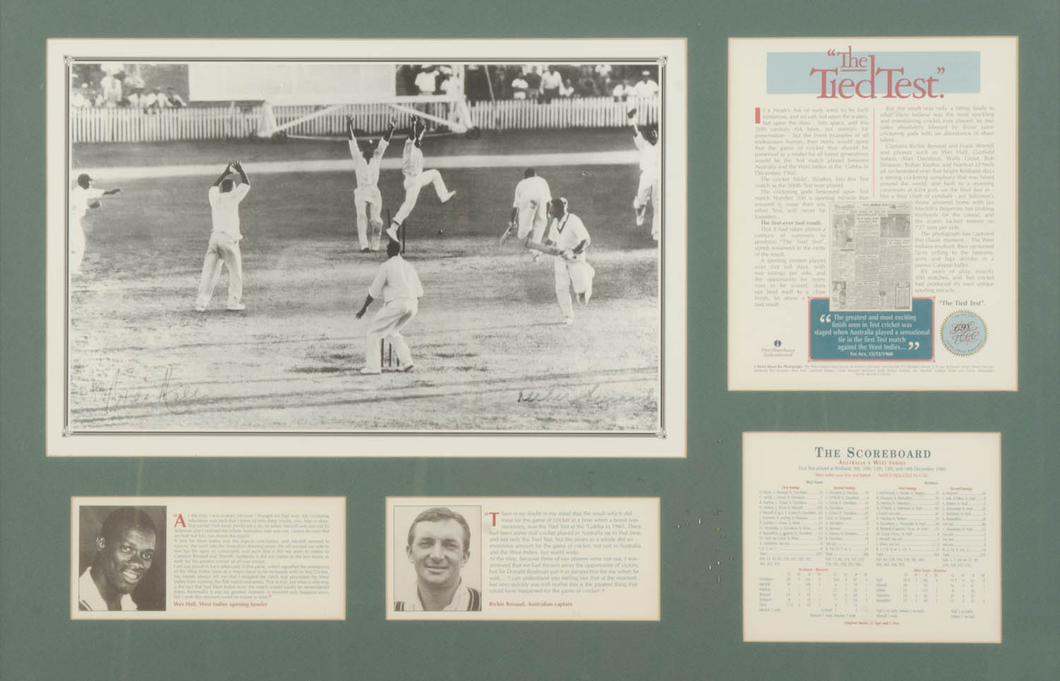 ?THE TIED TEST?, 1960 Australia v West Indies, 1st Test at Brisbane, display comprising action