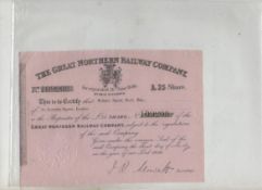 Ephemera - The Great Northern Railway Company. Certificate for One £25 share. 1846. Coats of Arms