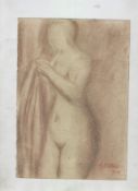WWII ? [Hitler] drawing of a female nude^ attributed to Adolf Hitler^ executed in brown and red