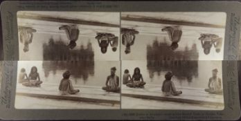 India - Punjab - Amritsar Photo ? vintage c1910 stereoview of Fakirs seated at the precincts of the