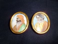 India - Pair of Sikh court portraits set in Brooches depicting two Sikh Nobles of the Lahore Court