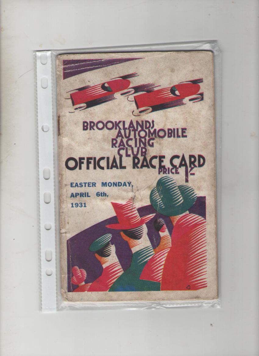 Ephemera ? Brooklands Automobile Racing Club ? official race card. Easter Monday April 6th 1931. A