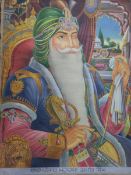 India Punjab ? Large Sikh painting of Maharajah Ranjit Singh on Canvas. A large oil painting of the