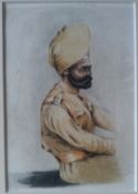 India ? Portrait of a Sikh Soldier ? fine miniature original watercolour of a turbaned soldier in