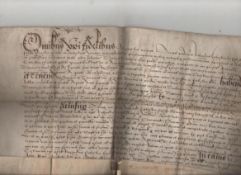 Elizabeth I document dated 1580 from her reign being a property deed^ written in Latin in an