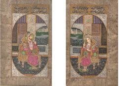 India ? Fine pair of miniature paintings^ probably modern^ showing a King and a Queen. Although