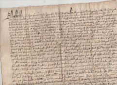 Elizabeth I attractive document from her reign written on a single leaf of large folio paper^