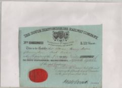 Ephemera ? The South Staffordshire Railway Company. Certificate for One £12 share made out to