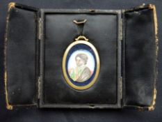 India ? Sikh history. A rare image of Raja Suchet Singh (1801-1844) mounted on an oval brass frame