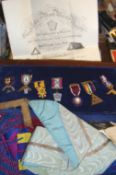 Masonic fine collection of Masonic Regalia including medals^ sashes^ aprons^ gloves^ certificates
