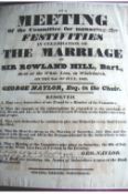 Shropshire two fine printed broadsides announcing the wedding of Sir Rowland Hill Bart (nephew of