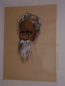 India ? Tagore drawing of Rabindranath Tagore by British artist signed c mid-20th c. Tagore was a