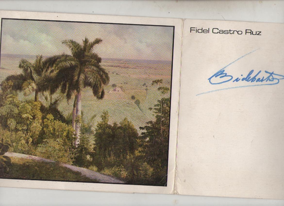 Autograph ? Fidel Castro^ revolutionary and President of Cuba greetings card showing a tropical