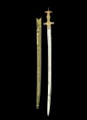 India ? Punjab ? Gold Damascened Steel Hilted Tulwar Sword. A fine North Indian early 19th century