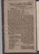 Charles II rare edition of the London Gazette dated February 16-19 1684 (actually 1685)^ with the