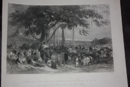 India Engraving 1845titled - Runjeet Singh and his cavalcade of Seiks. Measures 23.5 by 19cm