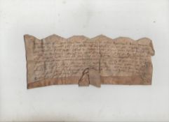 Medieval document  probably 15th c^ written in Latin on a single strip of vellum lacking seal^ a