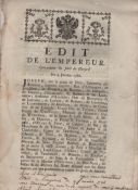 Ephemera ? Gambling printed edict of the Holy Roman Emperor Joseph II dated 1786 banning gambling