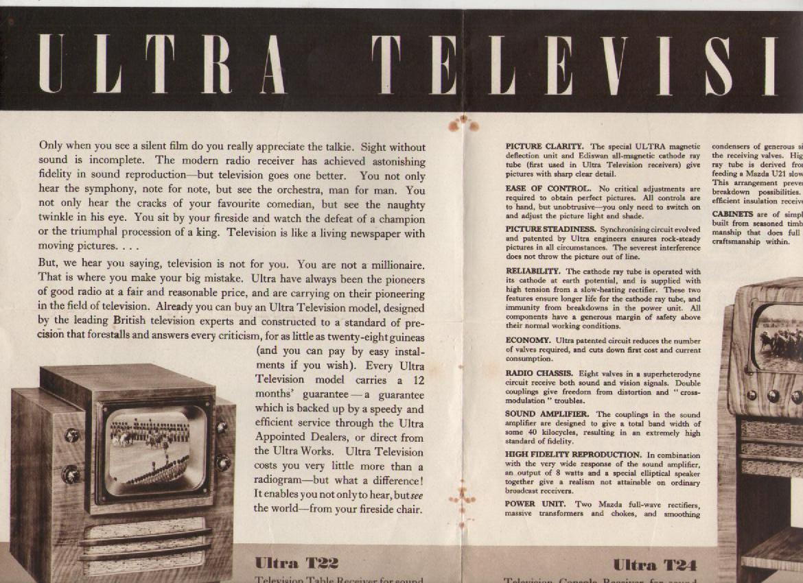 Ephemera ? Television ? an early television brochure ?ultra television? c1938 4 page publication - Image 2 of 2