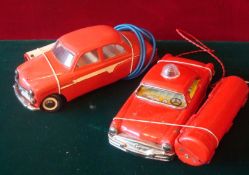 Two Cable Remote Control Cars: To include plastic Saloon Car no makers name just Made in England