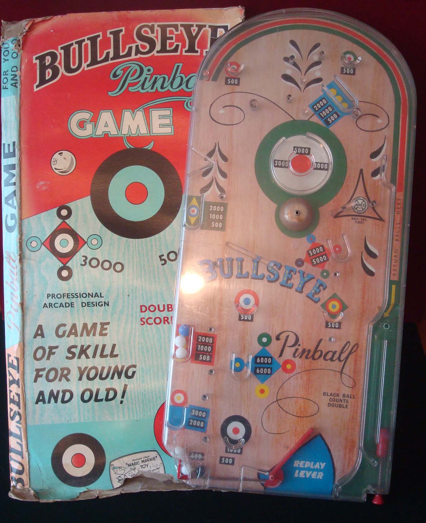 Marx Toys Bulls eye Pinball Game: A Game of skill for the young and old having original card