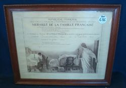 1925 Medaille De LaFamille Francaise Certificate: Presented to Madame Marie Trousselol 22nd