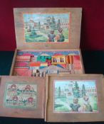 Three Wooden Building Block Sets: All been different sizes contained in original wooden boxes with