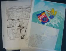 Original Advertising Artwork and Story board Sketches: Featuring Prawn Promotion advert for