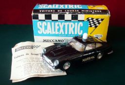 Scalextric No.E5 Aston Martin DB4 Marshal’s Car: Black, white flag (missing) with roof-light,