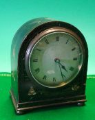 Small Mantel Clock: Having Chinese lacquered design wooden case on ball feet with French movement