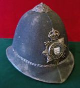 Police Helmet: Essex Constabulary Police helmet having GR VI night helmet plate complete with