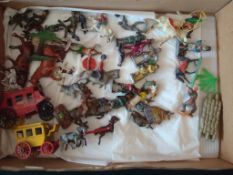 Collection of Lead Figures: Featuring Cowboys, Animals, Stage Coaches, Horses and People (1 Box)