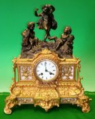 Late 19th Century Gilt French Mantel Clock: Having white enamel face with roman numerals mounted