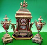 Victorian French Louis XI Style Cast Gilt Clock by J. Marti: Large impressive clock having 4