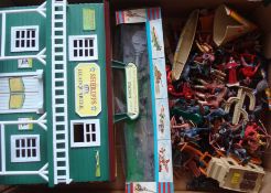 Selection of Cowboys and Indian Plastic Figures: Mostly Crescent Toys together with Stage Coach,