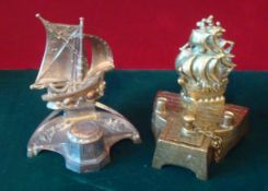 Two Ornate Inkwells: Featuring Galion Ships both made from cast metal (1 missing glass liner) (2)