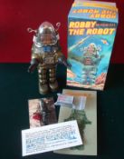 Biliken Mechanical Robby The Robot: Tinplate and rubber Arms, key wind-up motor, walking, Near