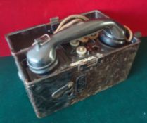 German Field Telephone: Bakelite Cased Field Phone with Handle to one Side