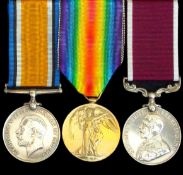 WW1 BWM & Victory Pair & Long Service Medal: 6323 Pte J A Mansfield 7-Hrs 7th Hussars