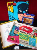 Batman Related Items: To include rare Chad Valley Batman Magic Wipe Off Colouring cards unused in