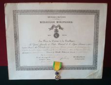 French Medaille Militare Medal and Certificate: Presented to Chasseur Jean Pierre Bedin 23rd October